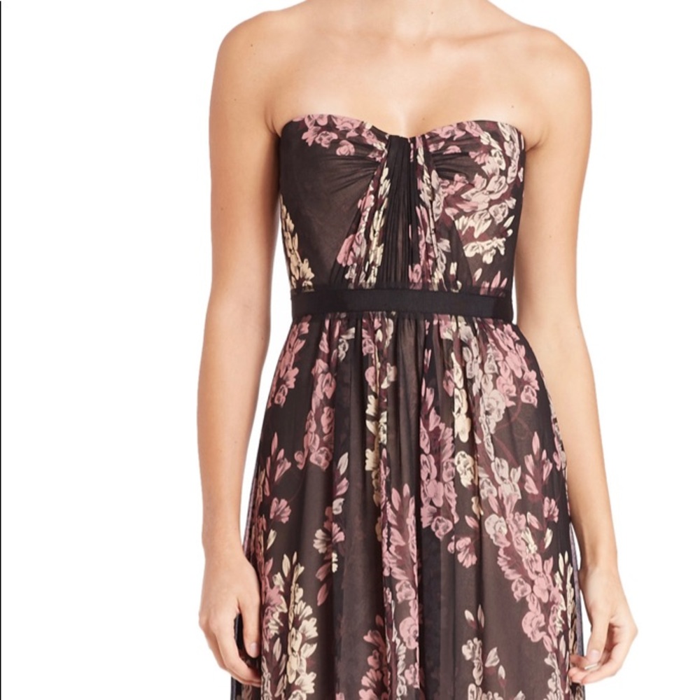 BCBG MAXAZRIA AMBER STRAPLESS FLORAL PRINT GOWN -Blk/Combo Size 4 🔥NWT🔥